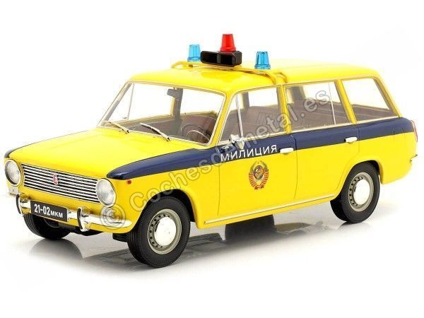 Cochesdemetal.es 1970 Lada 2102 (Seat 124 Familiar) "Policía URSS" Amarillo/Azul 1:18 Triple-9 1800233
