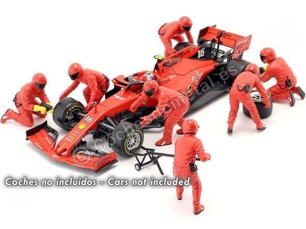 Cochesdemetal.es Set 7 Mecánicos de Boxes Fórmula 1 Equipo Ferrari 1:18 American Diorama 76553