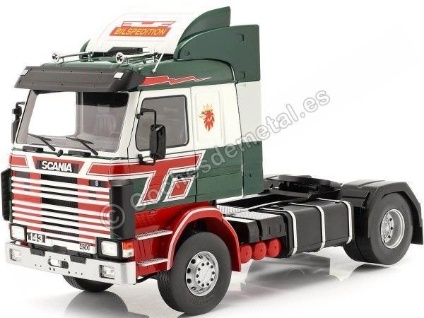 Cochesdemetal.es 1987 Camión Scania 143 Topline Bilspedition Verde/Rojo 1:18 MC Group 18239