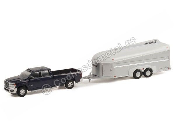 Cochesdemetal.es 2021 Dodge Ram 3500 Laramie Crew Cab + Trailer Aerovault MKII "Hitch & Tow Series 24" 1:64 Greenlight 32240D