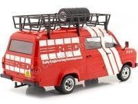 Cochesdemetal.es 1985 Ford Transit MKII VAN R.E.D. Rally Assistance con Accesorios 1:18 Ixo Models RMC072XE