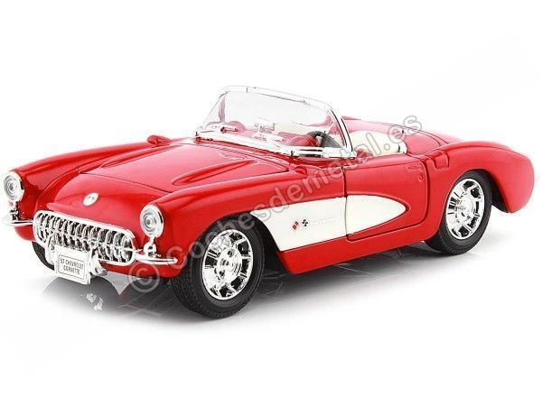 Cochesdemetal.es 1957 Chevrolet Corvette Convertible Rojo/Blanco 1:24 Welly 29393
