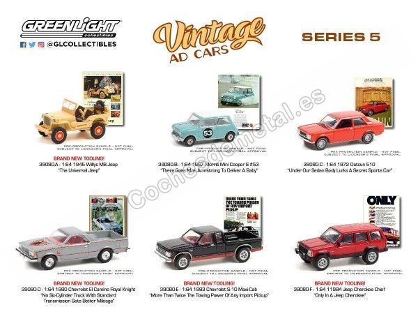 Cochesdemetal.es Lote de 6 Modelos "Vintage Ad Cars Series 5" 1:64 Greenlight 39080