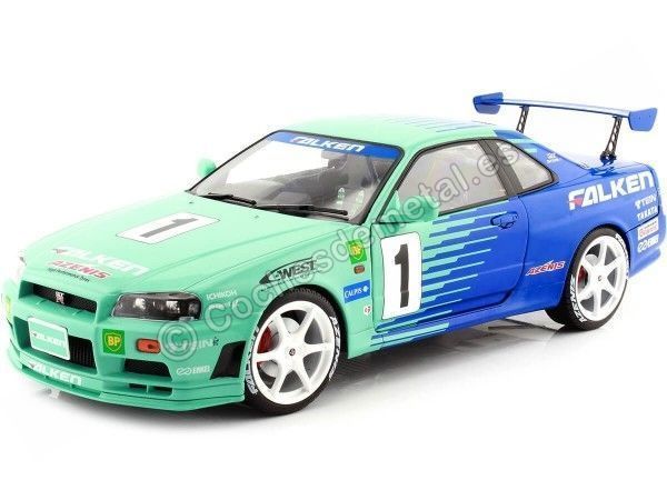 Cochesdemetal.es 1999 Nissan Skyline GT-R (R34) Falken Drift Livery Turquesa/Azul 1:18 Solido S1804304