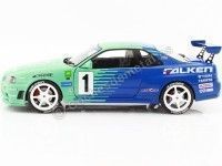 Cochesdemetal.es 1999 Nissan Skyline GT-R (R34) Falken Drift Livery Turquesa/Azul 1:18 Solido S1804304