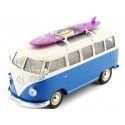 Cochesdemetal.es 1963 Volkswagen VW T1 Bus Con Tabla de Surf Azul/Beige 1:24 Welly 22095