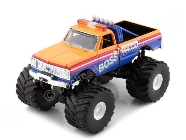 Cochesdemetal.es 1972 Chevrolet K-10 Monster Truck "AM/PM BOSS Kings of Crunch" Naranja/Azul 1:43 Greenlight 88021