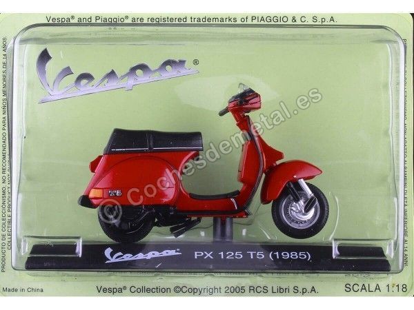 Cochesdemetal.es 1985 Vespa PX 125 T5 Roja 1:18 Editorial Salvat VES0035