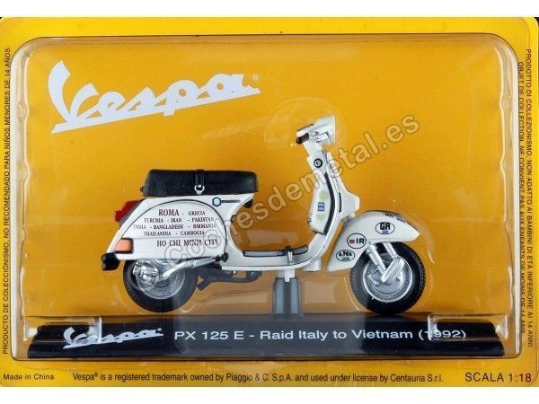Cochesdemetal.es 1992 Vespa PX 125E- Raid Italy To Vietnam Blanco 1:18 Editorial Salvat VES0060