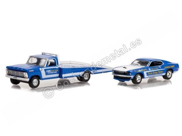 Cochesdemetal.es 1969 Camión Rampa Ford F-350 + 1969 Ford Mustang Ford Drag Team "H.D. Trucks Series 24" 1:64 Greenlight 33240A