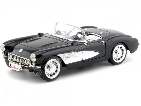 Cochesdemetal.es 1957 Chevrolet Corvette Convertible Negro-Blanco 1:18 Lucky Diecast 92018