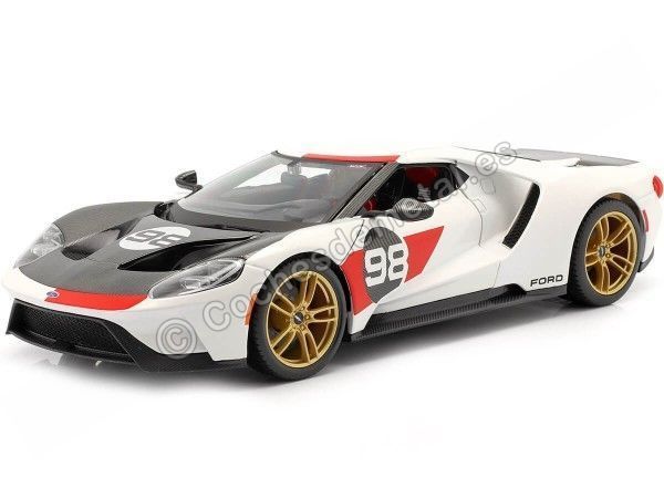 Cochesdemetal.es 2021 Ford GT Nº98 Heritage Edition Blanco/Rojo/Carbón 1:18 Maisto 31390