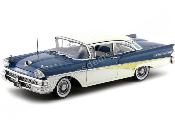 Cochesdemetal.es 1958 Ford Fairlane 500 "Vuelta al Mundo" Azul/Blanco 1:18 Sun Star 5283