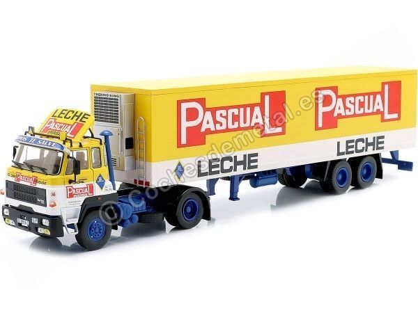 Cochesdemetal.es 1981 Camión Dodge C38T + Trailer "Leche Pascual" Amarillo/Blanco/Azul 1:43 Salvat PEG009