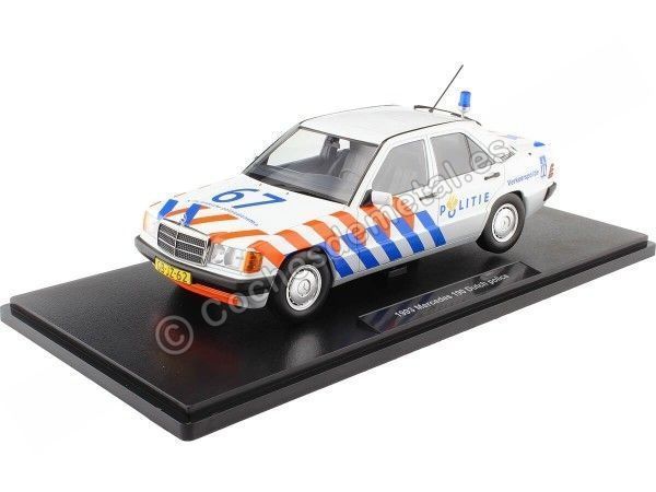 Cochesdemetal.es 1993 Mercedes-Benz 190 W201 Policía Holanda Blanco/Naranja/Azul 1:18 Triple-9 1800315