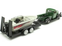 1941 Plymouth Pickup Verde/Negro + Remolque Con Barco 1:24 Motor Max 73278-76012