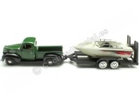 1941 Plymouth Pickup Verde/Negro + Remolque Con Barco 1:24 Motor Max 73278-76012