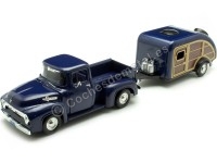 1956 Ford F-100 Azul + Caravana Teardrop 1:24 Motor Max 73235 76083