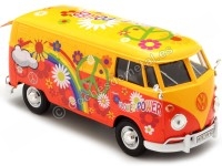 1967 Volkswagen Type 2 T1 Panel Van Flower Power Naranja/Rojo Decorado 1:24 Motor Max 79563