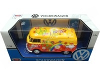 1967 Volkswagen Type 2 T1 Panel Van Flower Power Naranja/Rojo Decorado 1:24 Motor Max 79563