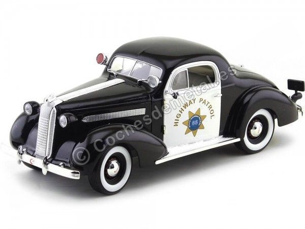 Cochesdemetal.es 1936 Pontiac Deluxe "Police Car" Negro-Blanco 1:18 Signature Models 18140