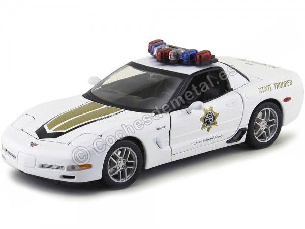 Cochesdemetal.es 2005 Chevrolet Corvette C6 State Trooper Blanco 1:18 Maisto 31383