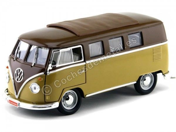 Cochesdemetal.es 1962 Volkswagen Microbus Combi Type 2 T1 Marron-Gold 1:18 Lucky Diecast 92328