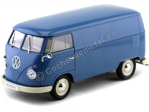 Cochesdemetal.es 1963 Volkswagen T1 Microbus Panel Van Azul 1:18 Welly 18053