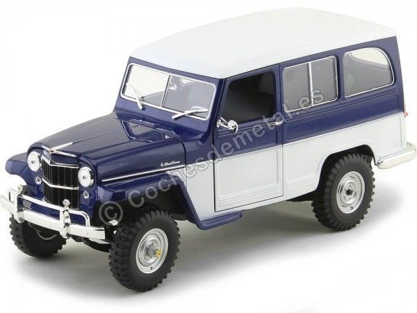 Cochesdemetal.es 1955 Jeep Willys Station Wagon Azul-Blanco 1:18 Lucky Diecast 92858