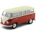 Cochesdemetal.es 1963 Volkswagen T1 Classical Microbus Rojo/Blanco 1:18 Welly 18054