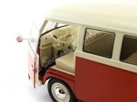 Cochesdemetal.es 1963 Volkswagen T1 Classical Microbus Rojo/Blanco 1:18 Welly 18054