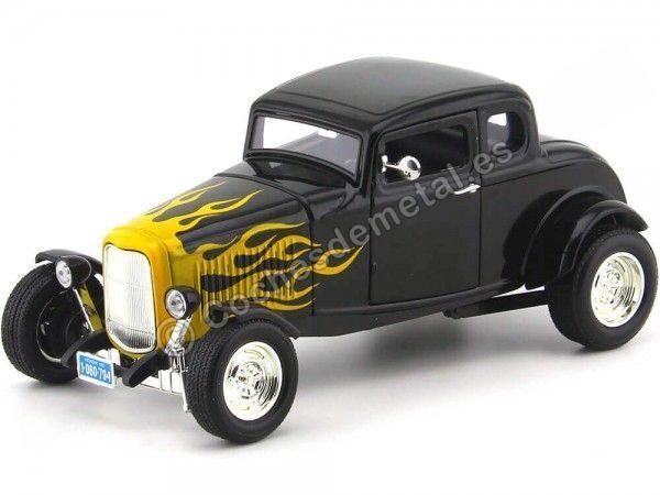 Cochesdemetal.es 1932 Ford Five-Window Coupe Negro con Llamas 1:18 Motor Max 73171