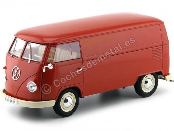 Cochesdemetal.es 1963 Volkswagen T1 Microbus Panel Van Rojo 1:18 Welly 18053