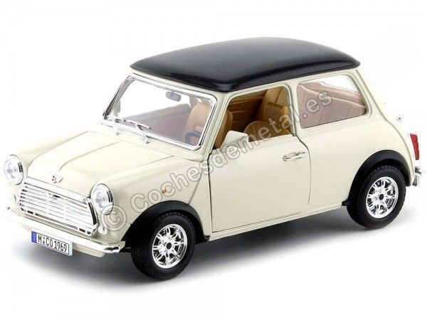 Cochesdemetal.es 1969 Mini Cooper Beige-Negro 1:18 Bburago 12036