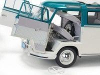 Cochesdemetal.es 1962 Volkswagen T1 Samba Bus Blue-Beige Grey 1:12 Sun Star 5084