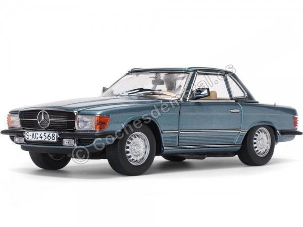 Cochesdemetal.es 1977 Mercedes-Benz 350 SL W107 Hard Top Coupe Blue Grel 1:18 Sun Star 4666