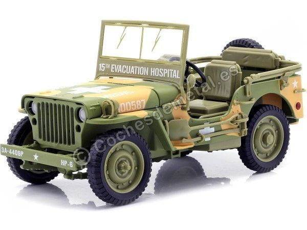 Cochesdemetal.es 1941 Jeep Willys 4x4 MB Medical US Army Verde Camuflaje 1:18 Auto World AWML005A