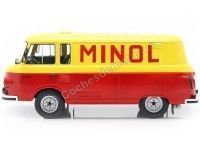 Cochesdemetal.es 1970 Barkas B 1000 Box Wagon "Minol" Amarillo/Rojo 1:18 MC Group 18210