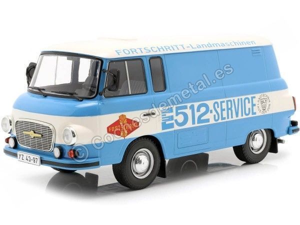 Cochesdemetal.es 1970 Barkas B 1000 Box Wagon "Fortschritt-Service" Blanco/Azul 1:18 MC Group 18211