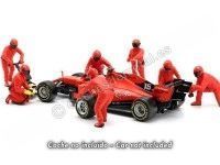 Cochesdemetal.es Set 7 Mecánicos de Boxes Fórmula 1 Equipo Ferrari 1:18 American Diorama 76550