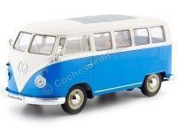 Cochesdemetal.es 1963 Volkswagen VW T1 Bus Azul/Beige 1:24 Welly 22095