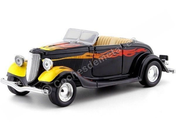Cochesdemetal.es 1934 Ford Coupe Convertible Hot Rodding Negro con Llamas 1:24 Motor Max 76607