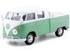 Cochesdemetal.es 1967 Volkswagen VW Type 2 T1 Cabina Doble Pickup Verde/Blanco 1:24 Motor Max 79343