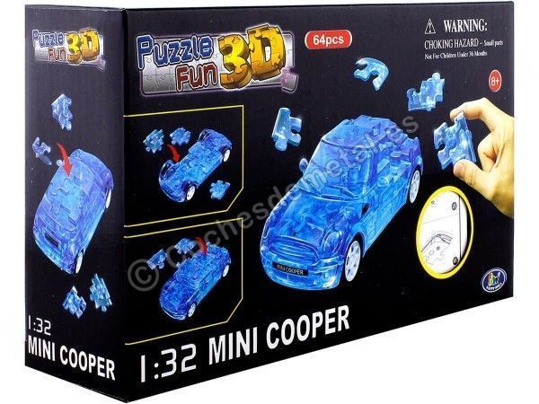 Cochesdemetal.es 2014 Mini Cooper S "Puzle 3D de 64 piezas" Azul Traslucido 1:32 Happy Well 57071