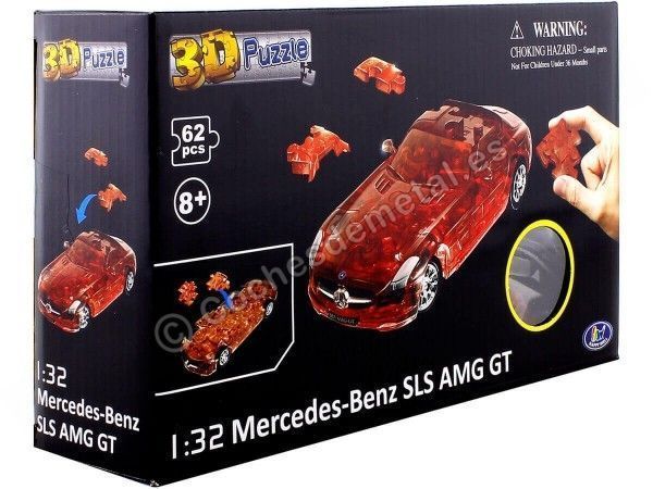 Cochesdemetal.es 2010 Mercedes-Benz SLS AMG GT "Puzle 3D de 62 Piezas" Rojo Traslucido 1:32 Happy Well 57111