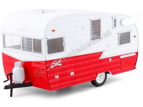 Cochesdemetal.es 1961 Caravana Shasta 15 Airflyte Blanca/Roja 1:24 GreenLight 18225