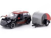 Cochesdemetal.es 2017 Mini Cooper S Countryman Con Remolque Camper Black/Red 1:24 Motor Max 79762