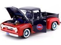 Cochesdemetal.es 1956 Ford F-100 Pickup "Gulf Edition" Azul/Rojo 1:24 Motor Max 79647