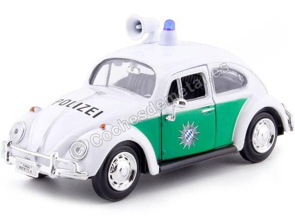 Cochesdemetal.es 1966 Volkswagen Beetle "Policia Alemana" Blanco/Verde 1:24 Motor Max 79588