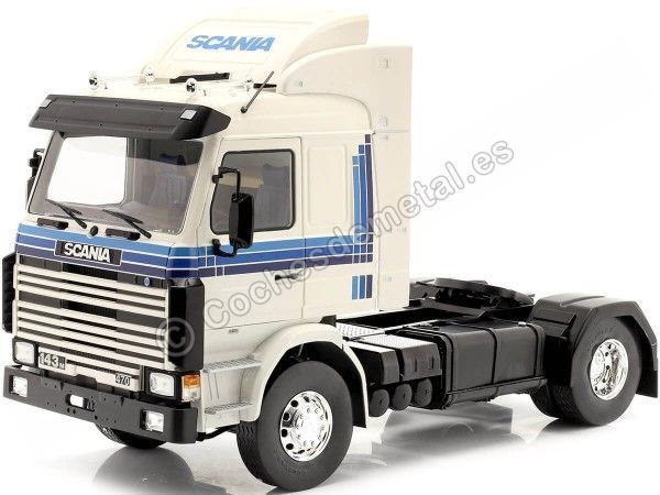 Cochesdemetal.es 1987 Camion Scania 143 Topline Blanco/Azul 1:18 MC Group 18143